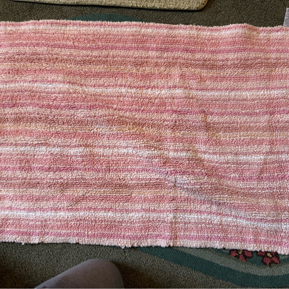 Bathroom Pink and White Striped Rug